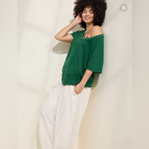 NWT Aerie Oversized V-Neck Boyfriend T-Shirt Size Large Green Dark Algae 3676 - Picture 3 of 12